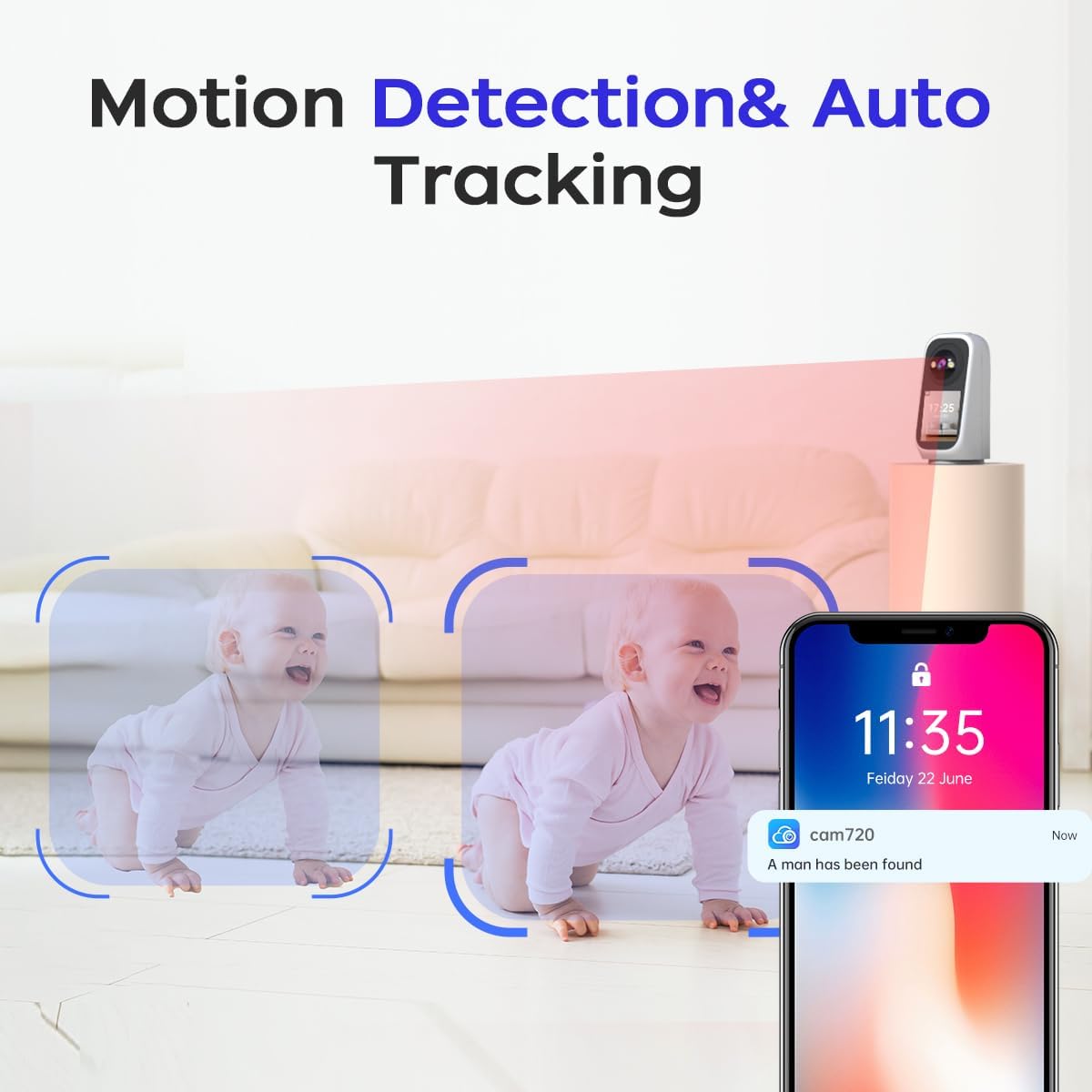 JOOAN 2K Indoor Beveiligingscamera met 2,8" Scherm – 360° PTZ – 5G WiFi – Tweeweg Video – Wit
