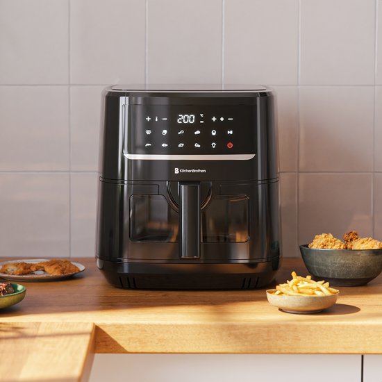 KitchenBrothers Airfryer XXL - 7.5L - 1800W - Heteluchtfriteuse - Dual Heating - 50ºC tot 200ºC - 10 Kookprogramma's - Zwart