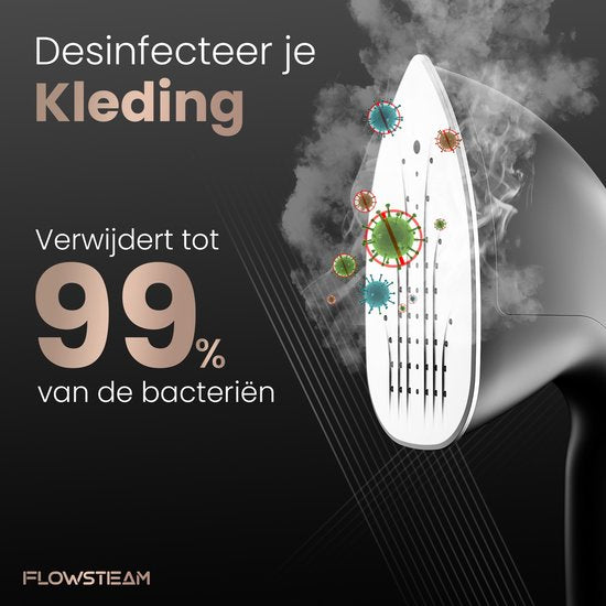 FLOWSTEAM® PRO Kledingstomer - Handstomer - Stoomreiniger - Stoomapparaat Kleding - 150 Minuten Stomen - 2.5M Snoer - Zwart
