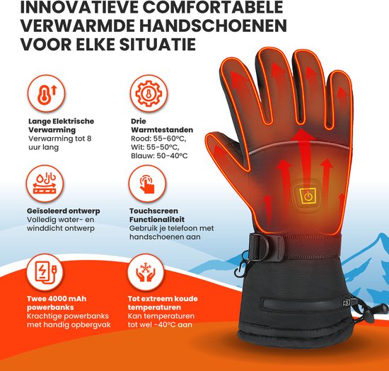 TTD® Verwarmde Handschoenen XL - Verwarmde Wanten Oplaadbaar