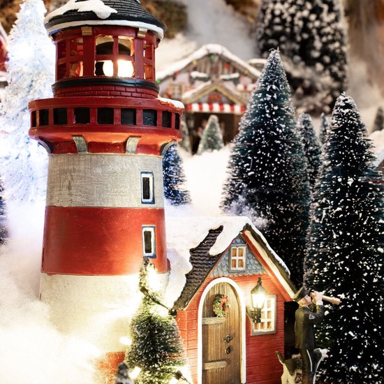 Luville Kerstdorp Miniatuur Bristle Bomen Set van 21 Stuks - Kerstversiering voor Binnen - Kerst Decoratie voor Kerstdorp - Diverse Hoogtes tot H22 x Ø8 cm - Groen