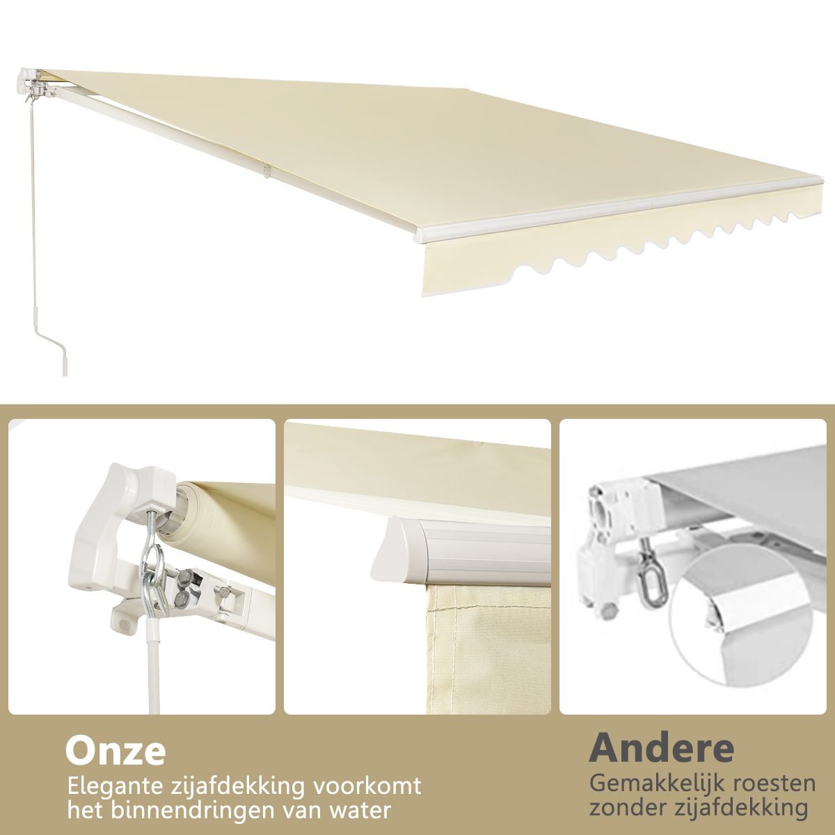 Coast Zonnescherm Terras Uitschuifbaar met Zwengel – 3 x 2,5 m – Beige