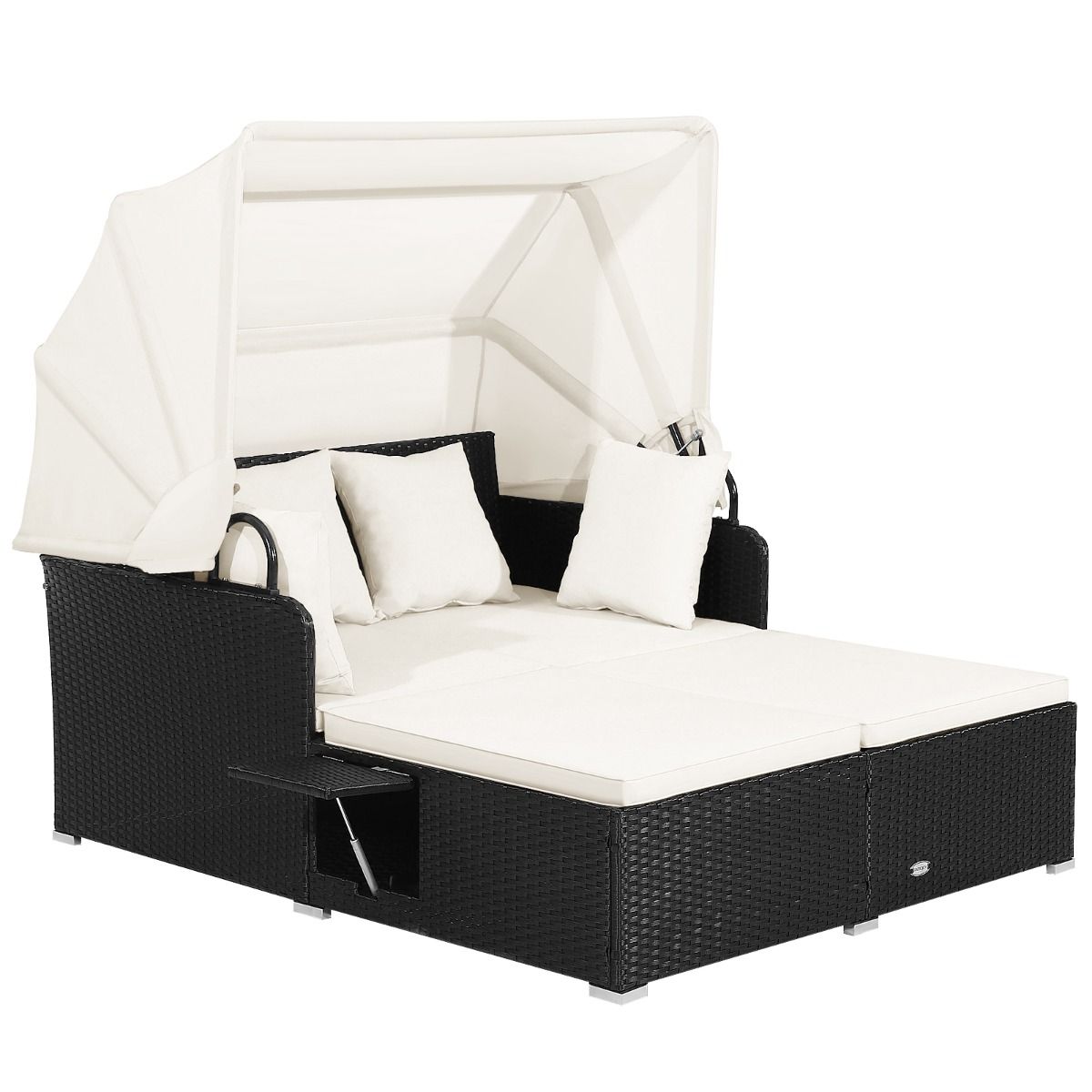 Coast Rotan Ligbed voor 2 Personen - Met dak en uitklapbare zijtafels - Zwart 165 x 153 x 138 cm