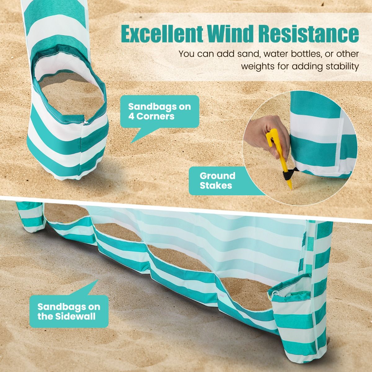 coast Strandtent — Opvouwbaar 183 x 183 x 215–240 cm Groen/Wit