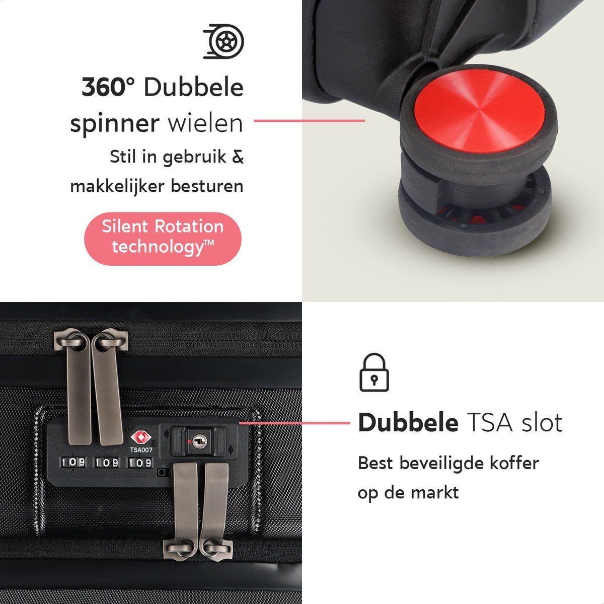 ONYX Handbagage Koffer 35 L - Spinner wielen - Lichtgewicht Trolley - Dubbel TSA Slot - Handig voorvak - 55 cm - Zwart