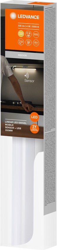LEDVANCE LINEAR LED SCHARNIER Onderkastverlichting, 4W, 325lm, warm wit licht, magnetische lamp behuizing, bewegings- en daglichtsensor, dimbaar, lange levensduur, beschermingsklasse IP20, 3000K