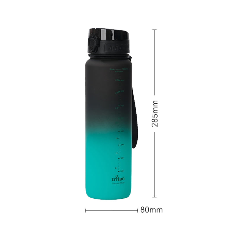 JORDAN & JUDY Tritan sportwaterfles met handvat, ombre zwart, 1000ml