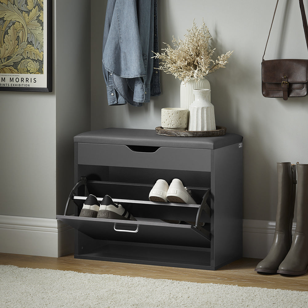 SoBuy Schoenenkast met Zitvlak - 1 Lade - Max. 120 kg - 60 x 30 x 50 cm - Zwart