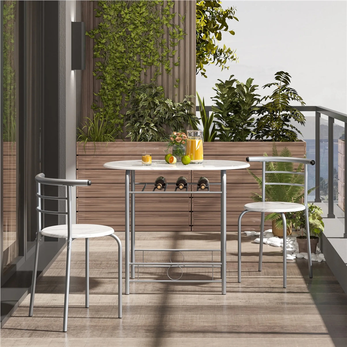 3-delige Eethoek met Tafel en 2 Stoelen Houtlook MDF en Metalen Frame Wit 80 × 53 × 73,5 cm