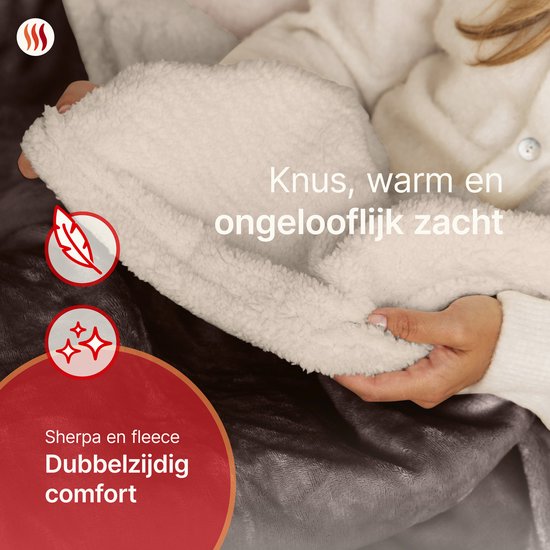 Seranova Elektrische Deken XXL - Extra Warmtedraden - Premium Model - 180x160 cm - 2 persoons Warmtedeken - Dubbelzijdig Fleece Sherpa - Kastanjebruin
