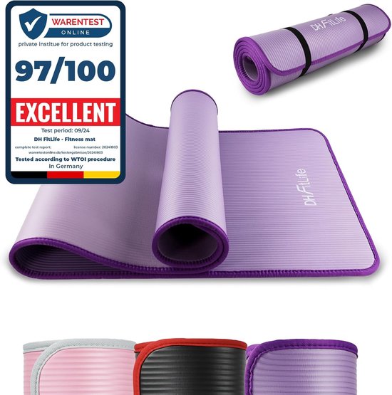 DH FitLife Trainingsmat, fitnessmat, sportmat, 183 x 61 x 1 cm, extra scheurvast, yogamat, antislip en dik, workout mat (paars)