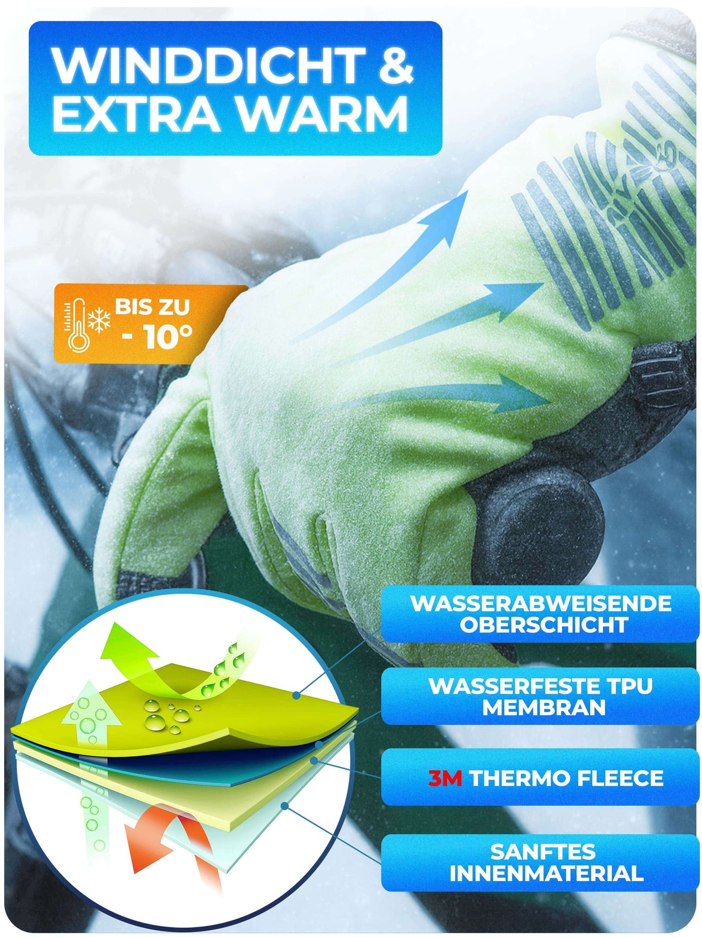 Mivelo Winterhandschoenen – Geel – Maat XL – Met 3M™ Thinsulate™ & Thermo-Fleece