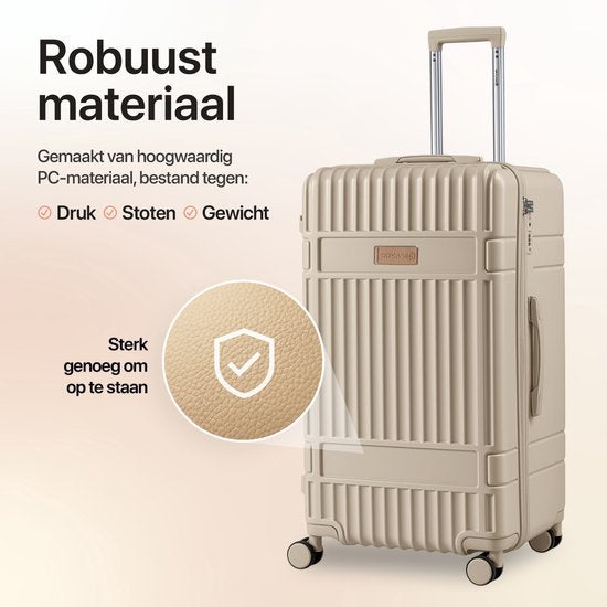 SKYCASES Trunk Reiskoffer – Classic Heritage – Extra Grote Koffer – 110L – TSA Slot – Lichtgewicht Trolley – 78x44x36 cm – Trunk Rolkoffer – Spinner Wielen – Beige