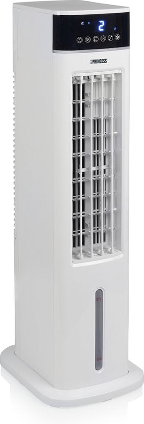 Princess Slimme Aircooler met App & Afstandsbediening – Luchtkoeler Zonder Slang – 3,5L Waterreservoir – Oscillerende Ventilator met Verkoeling – Mobiele Air Cooler voor Slaapkamer, Woonkamer, Kantoor – Wit – Energiezuinig – Timer - 358640
