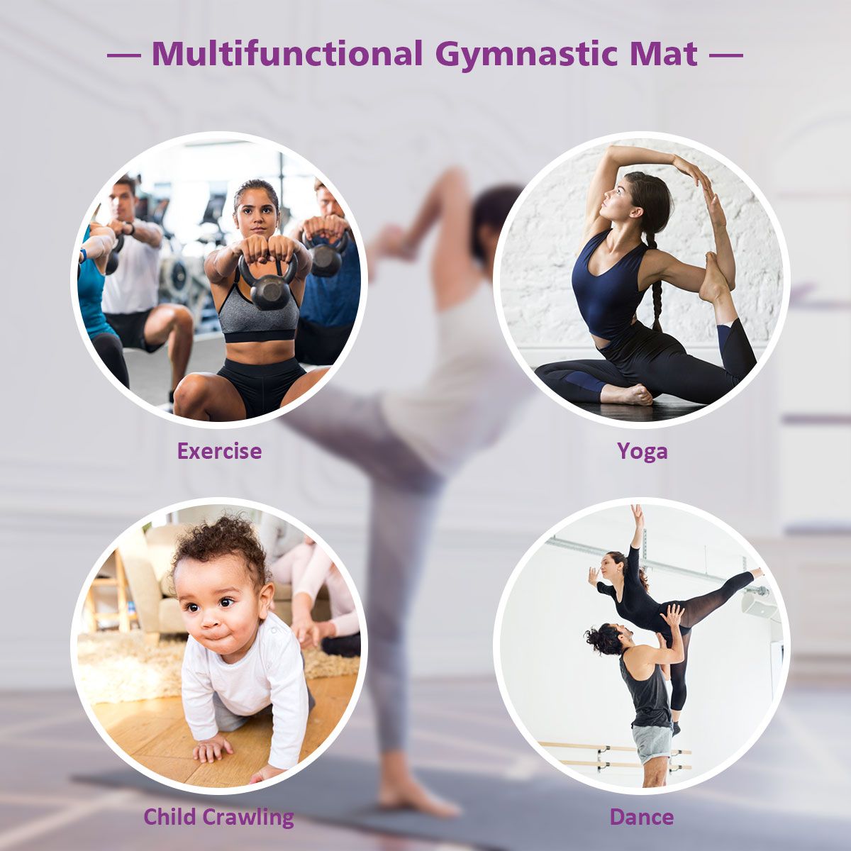 Coast Opvouwbare Fitnessmat - gymnastiekmat met handgrepen - klittenbandsluiting - paars 240 x 116 x 5 cm
