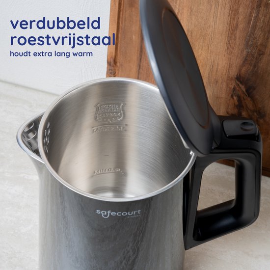 Safecourt Kitchen smart waterkoker - Warmhoudfunctie - 5 temperatuurinstellingen - 1,7 L - Zwart