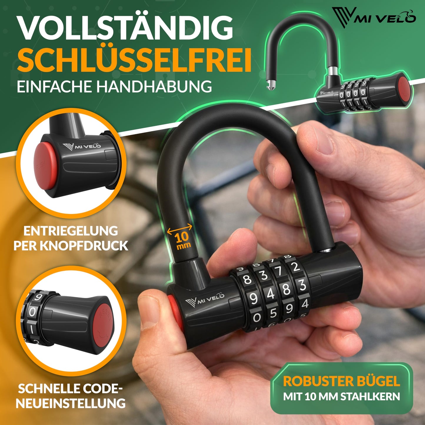 MIVELO kabelslot - fietsslot met cijfercode - 200 cm stalen kabel - 4 cijfer combinatie
