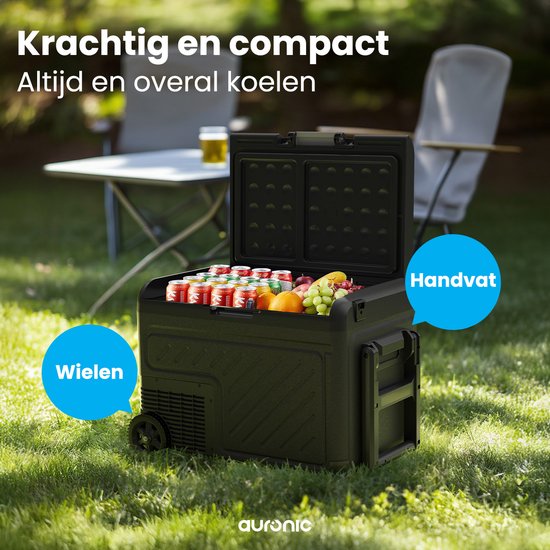 Auronic Elektrische Koelbox - Compressor - Met Wielen - 12V 230 Volt - Auto - 40L - Frigobox - Zwart/Grijs