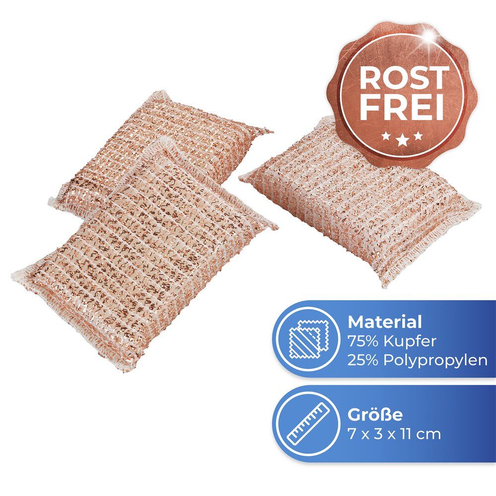 Wenko Koperspons Set van 6 - Krachtige Vuilverwijderaar - 110 x 70 x 30 mm - Koperkleur