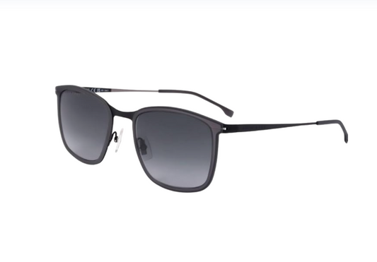 Hugo Boss BOSS 1243/S Zonnebril - Mat Grijs Zwart - 55/21/150 - Rechthoekig, Roestvrij Staal