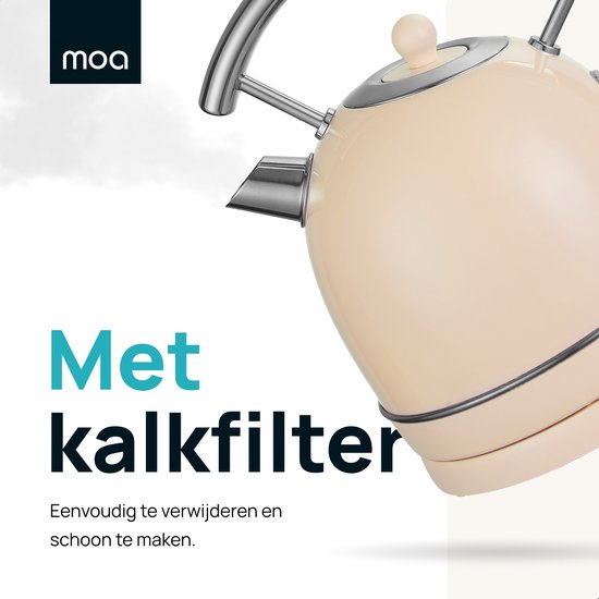 MOA Waterkoker Retro - 1,8 Liter - Elektrische Waterkoker - Anti Calcium Filter - BPA-vrij - RVS - 2200W - Crème