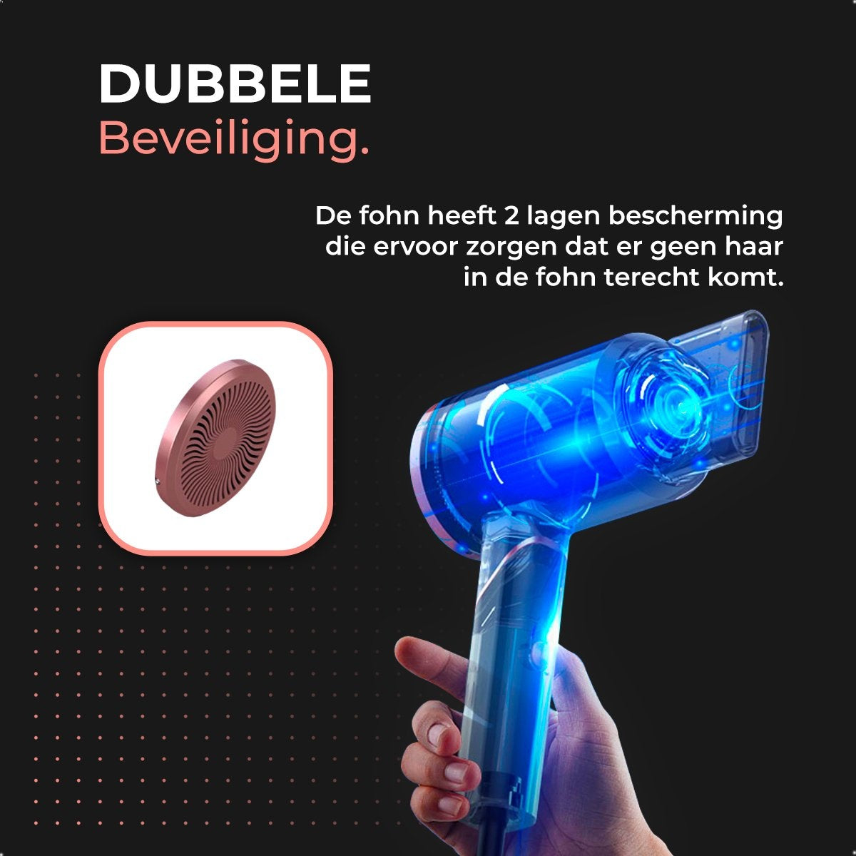 CAPELLI Föhn - Haardroger - Föhn met Diffuser - Krullen - Ionisch - Inklapbaar - 3 standen - Rosé Goud