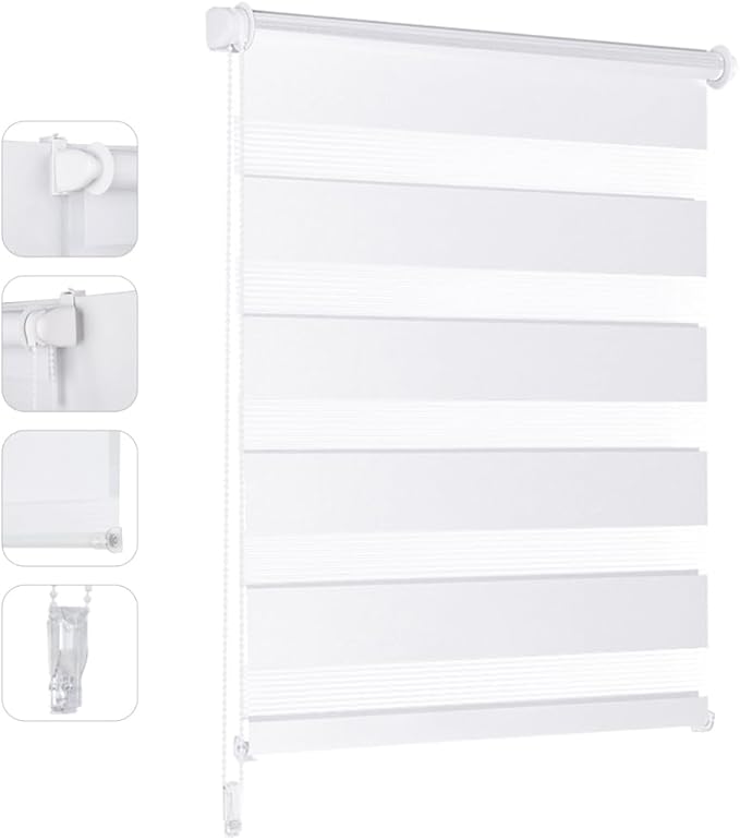 Sekey Duo Rolgordijn - Wit - 50 x 130 cm - Zonder Boren - Verstelbare Lichtinval - UV-bescherming - Kettingbediening
