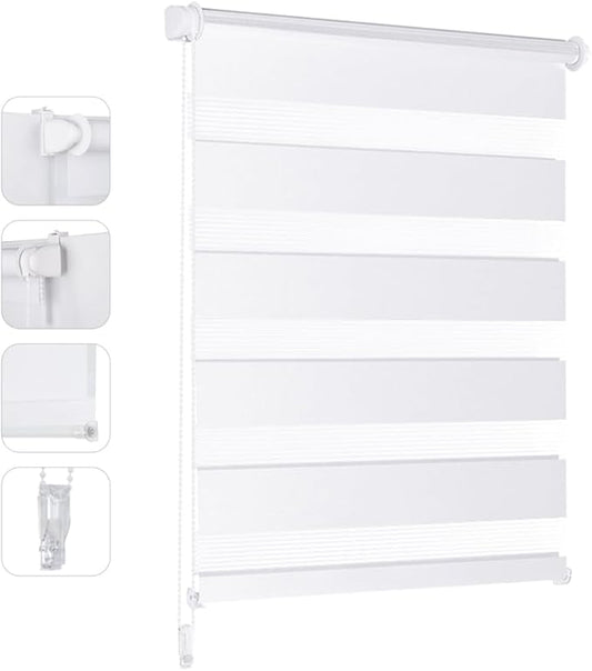 Sekey Duo Rolgordijn - Wit - 50 x 130 cm - Zonder Boren - Verstelbare Lichtinval - UV-bescherming - Kettingbediening