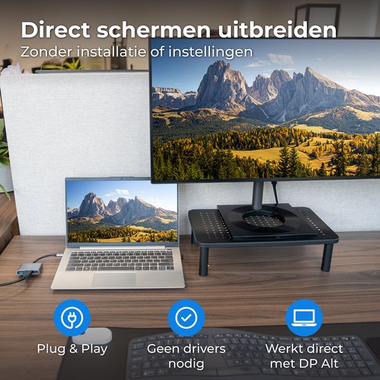 Nuvance USB C naar HDMI Adapter - USB C HDMI - USB Hub - UBS C naar USB A - 4K HDMI Splitter - PD100W Laptop Opladen