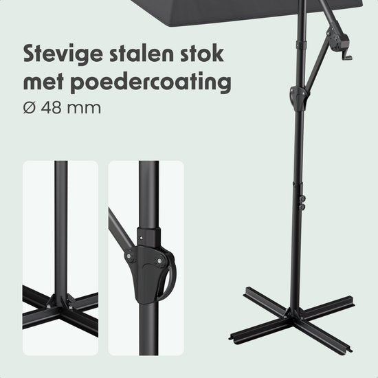 LifeGoods Zweefparasol - Rond Ø300 cm - UPF 50+ en Waterdicht - Donkergrijs