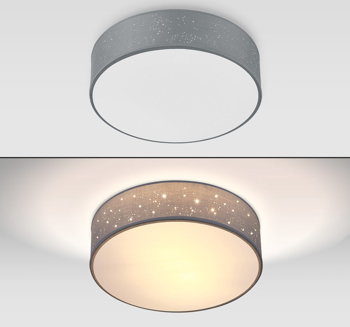 Plafondlamp – Sterrenhemel – Rond - Ø 38cm – 40 Watt - Stof -Grijs