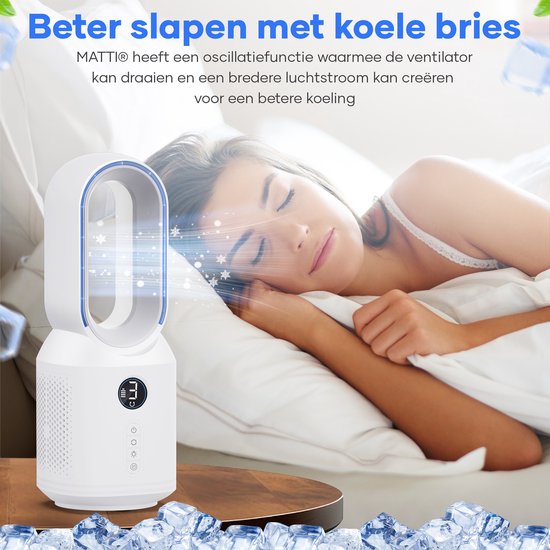 MATTI® - Tafelventilator - Ventilator Staand - Draadloze Ventilator - Bladeless - Incl. Nachtlampje - Wit