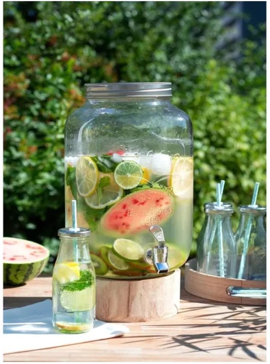 Secret de Gourmet drank dispenser - 8 liter - met kunststof kraantje en schroefdeksel - Glas - Sapdispenser - Drankdispenser