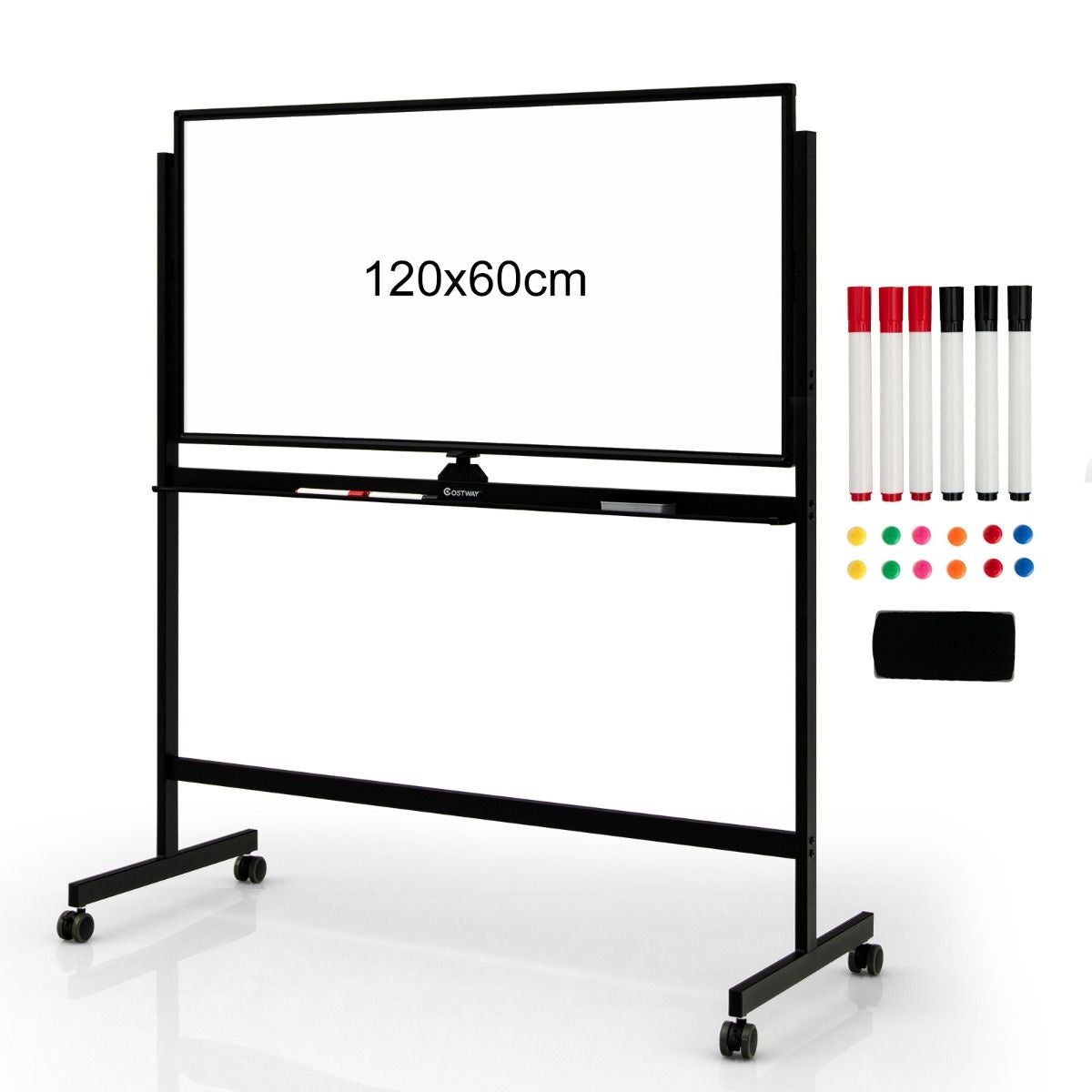 Coast Dubbele -zijdige magnetisch mobiel whiteboard mobiel rollend wit wandpaneel voor kantoorzwart