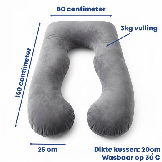 Earkings Zwangerschapskussen Zijslaapkussen - Donkergrijs - 140x80cm
