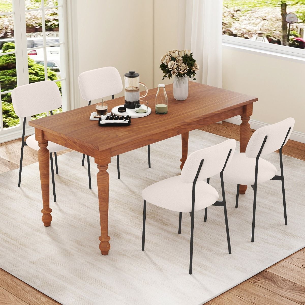 Coast Eetkamerstoelen set van 4 - linnen bekleding - metalen poten - beige en zwart