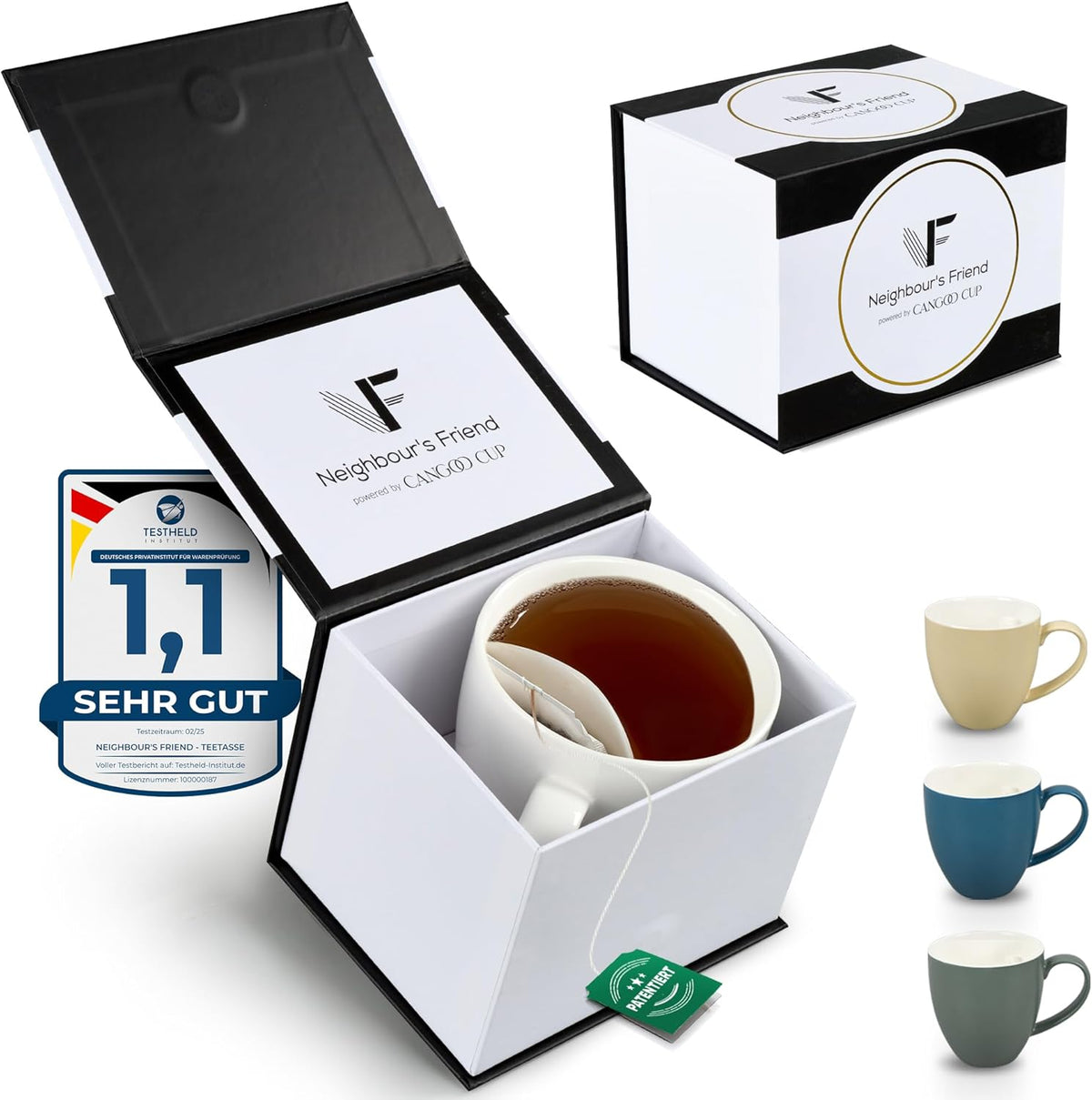 Neighbour's Friend Gepatenteerde theemok witte geschenkverpakking I Keramische mok groot 325ml I Theemok steengoed I Keramische mok voor thee I Vaatwasserbestendige theemokken I Modern design voor theedrinkers
