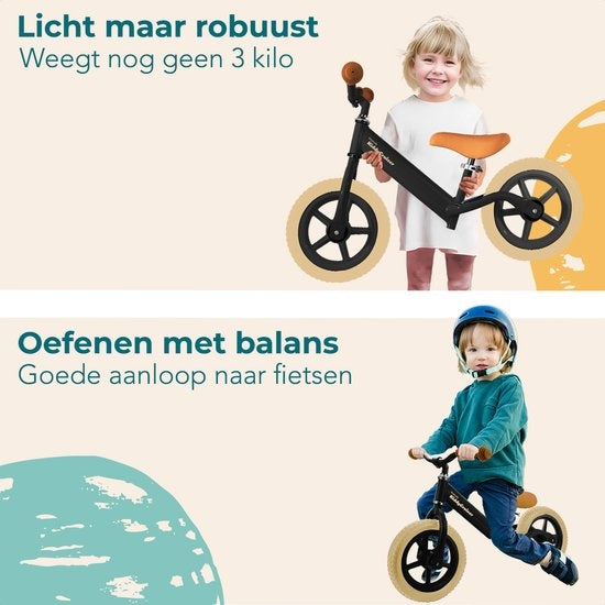 LifeGoods KiddyCruiser Loopfiets - 2 jaar - Jongens en Meisjes - Balance Bike - Zwart