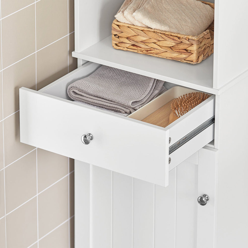SoBuy BZR17-W Hoge Badkamerkast  - Lade, Deur & Planken - Wit - 40x150x33 cm
