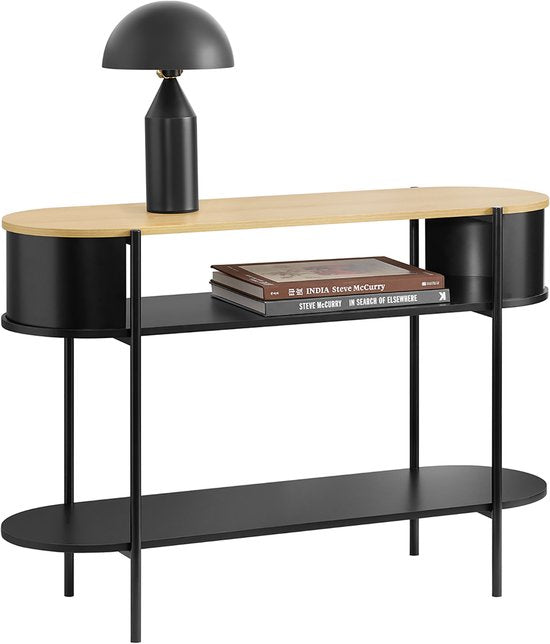 SoBuy Entreeconsole console met opslag, multifunctioneel gangmeubel, modern industrieel design, meubels van hout en zwart, 110x39x76cm FSB102-SCH