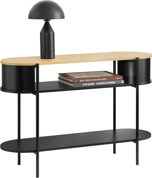 SoBuy Entreeconsole console met opslag, multifunctioneel gangmeubel, modern industrieel design, meubels van hout en zwart, 110x39x76cm FSB102-SCH