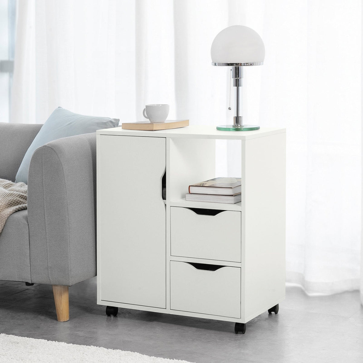 SoBuy Kantoorkastje - Printer standaard met Laden en Deur - Max. 50KG - 60 x 35 x 70 cm - Wit