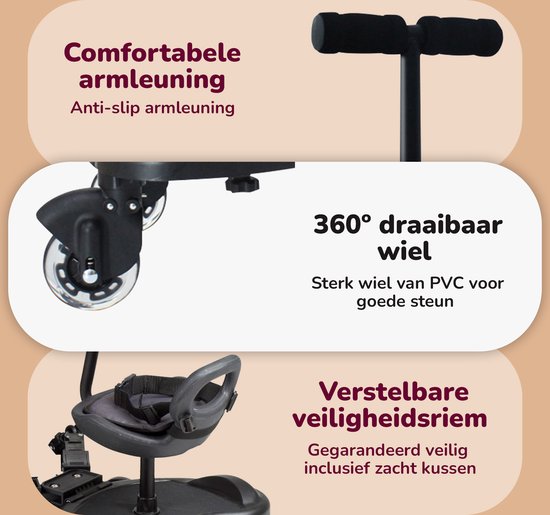 HeppieBabie Universeel Meerijdplankje Deluxe - Met Zitje - Voor Kinderwagen/Buggy - Buggy Board - Met Ebook