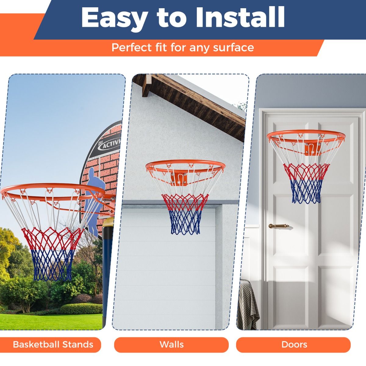 Coast Basketbalring Ø45cm Oranje - Weerbestendig Net - Voor Muur, Deur en Basketbalpaal