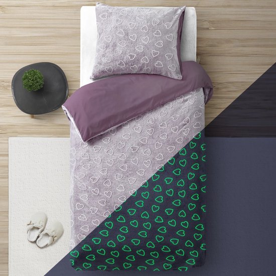 Sleeptime dekbedovertrek Glow in the dark Hearts Pink 140 x 200/220 cm