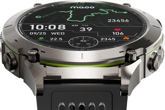 Maoo FORGE GPS Smartwatch Heren – 1.43" AMOLED Display – 3 Bandjes – 170+ Sportmodi – Hartslag, Bloeddruk, SpO₂ – Kompas, Zaklamp – Lange batterij (730 mAh) – 1 ATM – Gun Metal