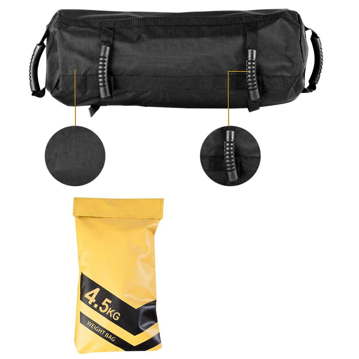 Coast Powerbag Trainingszandzak - verstelbaar gewicht - 6 handgrepen - zwart/geel
