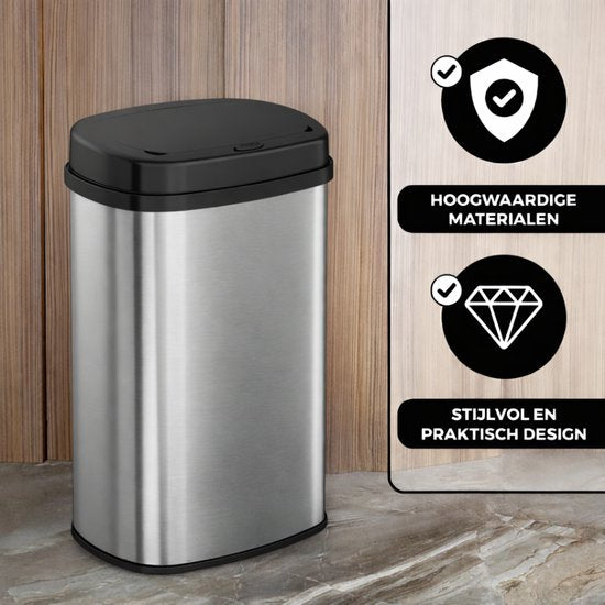 Bayt Prullenbak - Prullenbak 60 Liter - Vuilnisbak - Afvalbak - Metaal - Zilver