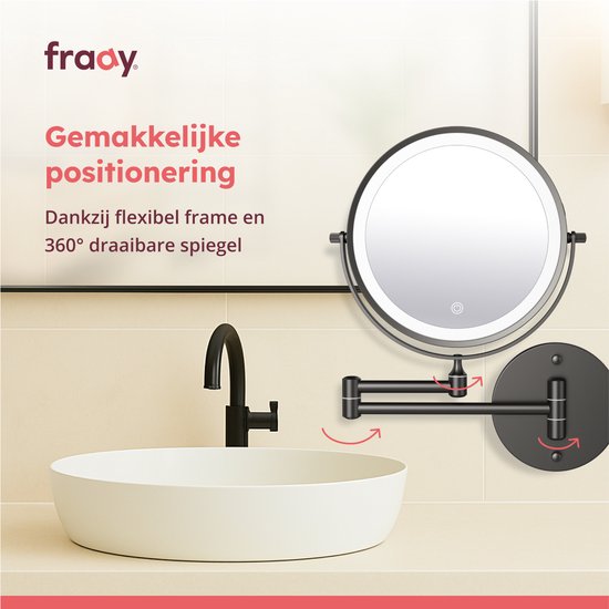Fraay® Make Up Spiegel met LED Verlichting - 10x Vergroting - Licht - Oplaadbaar - Zwart