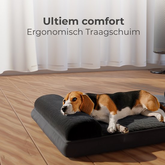 CozySense® Orthopedisch Hondenkussen - 60 X 42 cm - Maat S - Waterdicht - Geschikt Als Benchkussen & Hondenbed - Wasbare Hoes - Zwart